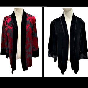 Chicos Reversible Velvet Burnout Jacket 2.5 (12-14) Red Black Whimsigoth Kimono